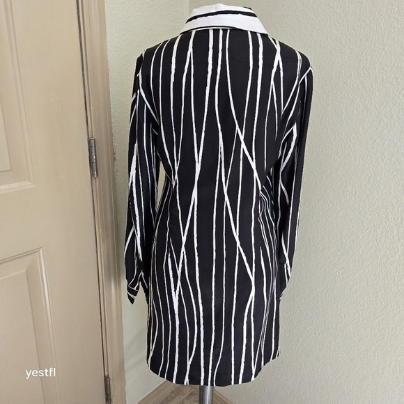 Tory Burch silk black and white Collared long sleeve dress 4 - Picture 5 of 8